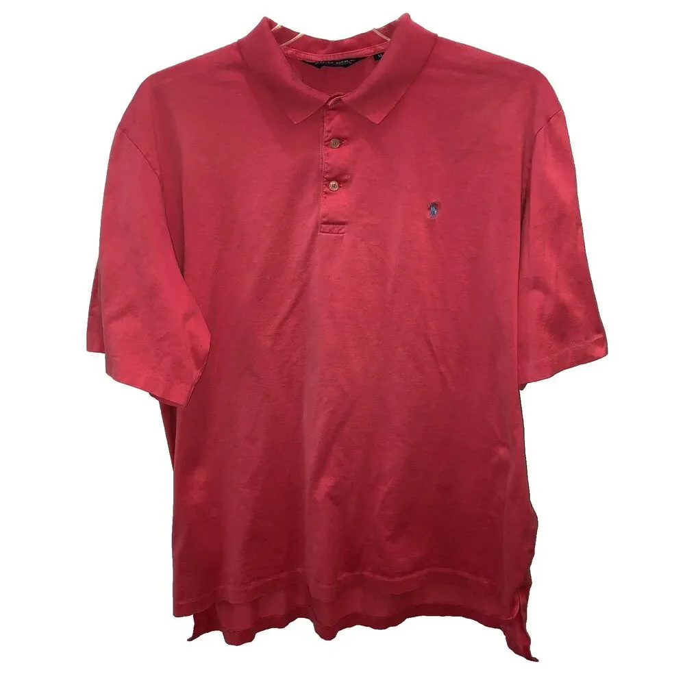 Ralph Lauren Polo Golf Mens Large Pink Pima Cotton Preppy Polo Shirt Size L